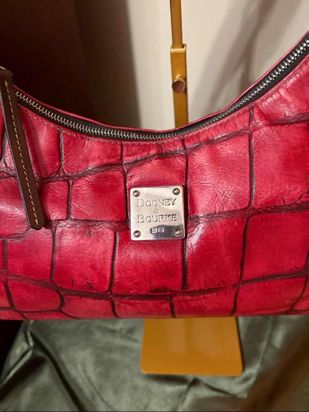 Dooney and Bourke Red Croc-Embossed Hobo Shoulder Bag - Women's Handbag